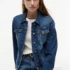 Slim Fit mörkblå stretch-jeansjacka Slim Fit mörkblå stretch-jeansjacka