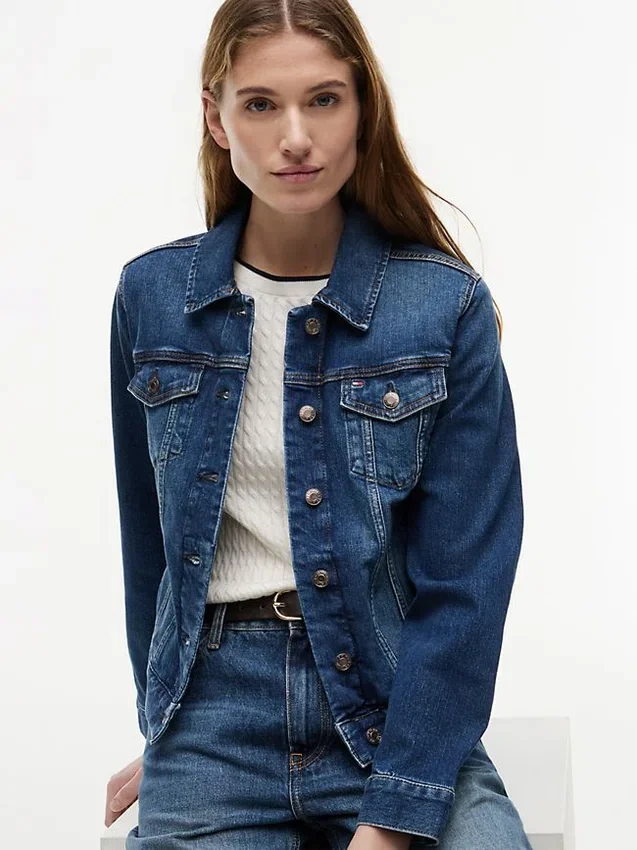 Slim Fit mörkblå stretch-jeansjacka Slim Fit mörkblå stretch-jeansjacka