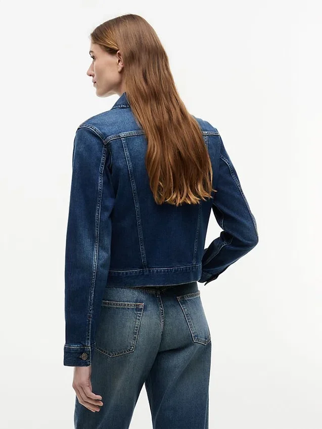 Slim Fit mörkblå stretch-jeansjacka Slim Fit mörkblå stretch-jeansjacka
