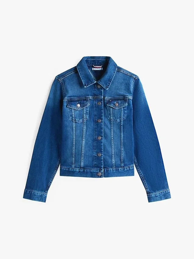 Slim Fit mörkblå stretch-jeansjacka Slim Fit mörkblå stretch-jeansjacka