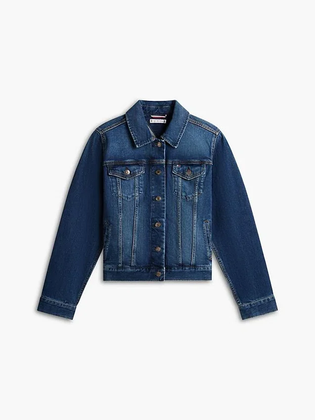 Slim Fit mörkblå stretch-jeansjacka Slim Fit mörkblå stretch-jeansjacka