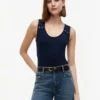 Slim Fit Nautical Gold-Button Tank Top Slim Fit Nautical Gold-Button Tank Top