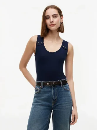 Slim Fit Nautical Gold-Button Tank Top