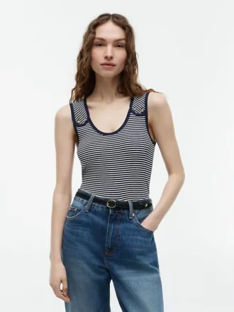 Slim Fit Nautical Gold-Button Tank Top