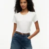 Slim Fit Pointelle T-shirt med rund hals