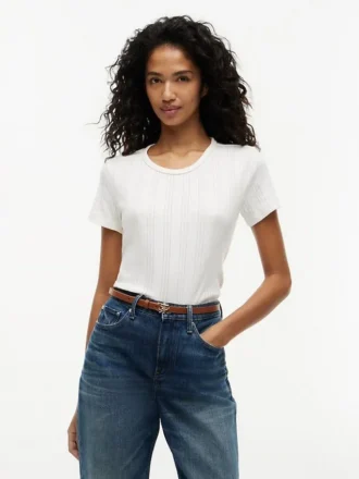 Slim Fit Pointelle T-shirt med rund hals