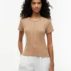 Slim Fit Pointelle T-shirt med rund hals