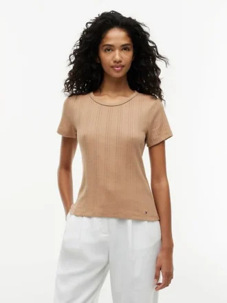 Slim Fit Pointelle T-shirt med rund hals