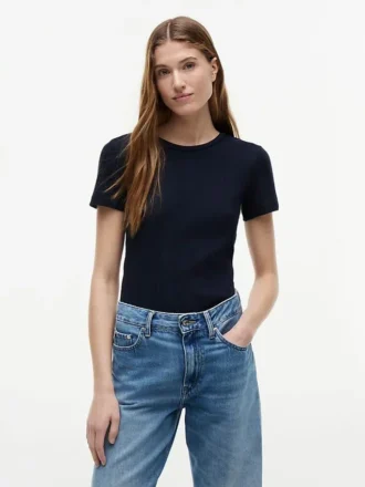 Slim Fit Pointelle T-shirt med rund hals