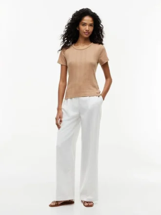 Slim Fit Pointelle T-shirt med rund hals