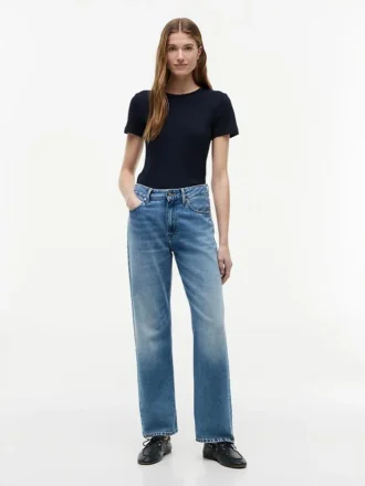 Slim Fit Pointelle T-shirt med rund hals
