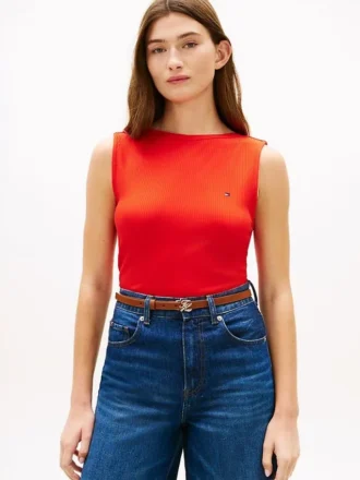 Slim Fit Rib-Knit Boatneck Tank Top
