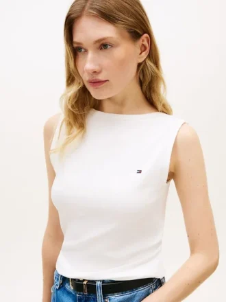 Slim Fit Rib-Knit Boatneck Tank Top
