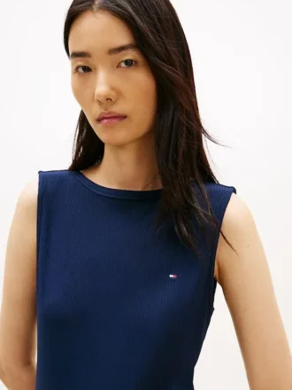 Slim Fit Rib-Knit Boatneck Tank Top