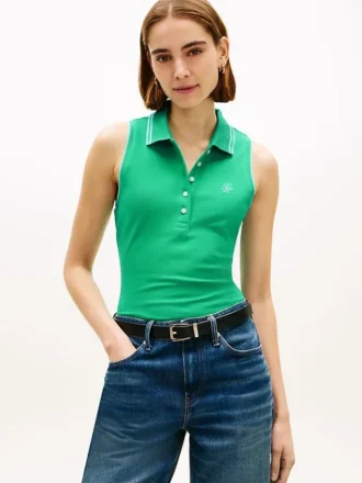 Slim Fit ärmlös polo med monogram