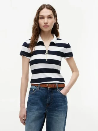 Slim Fit Rugby Stripe Zip Polo