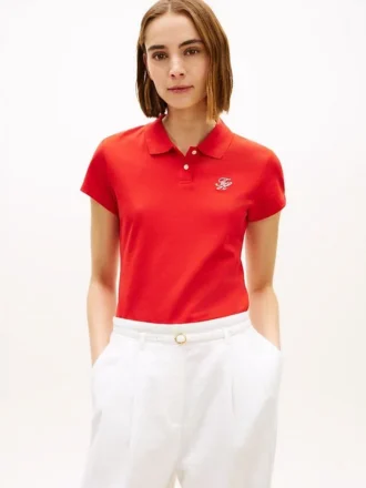 Slim Fit Script Monogram Stretch Polo