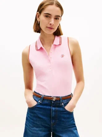Slim Fit Sleeveless Script Monogram Polo