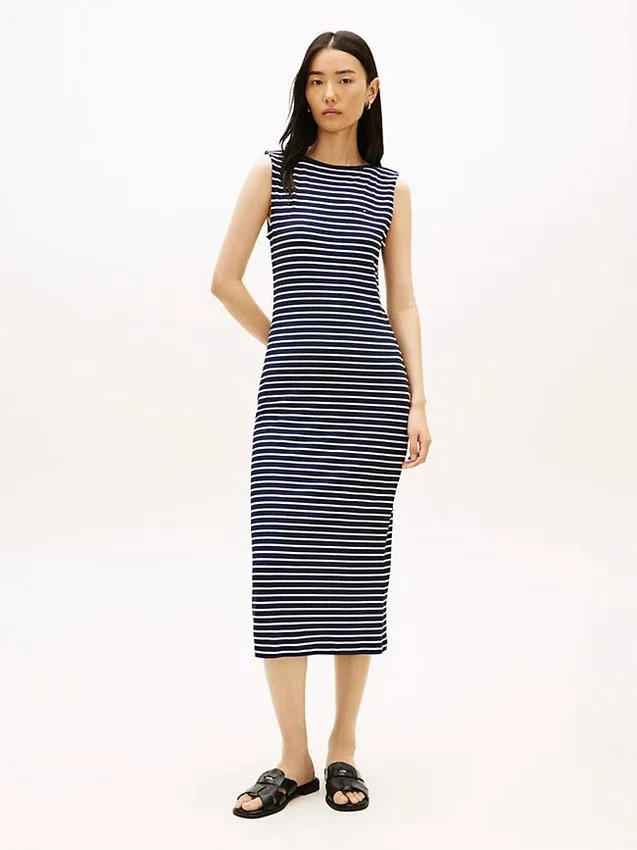 Slim Fit Stripe Boatneck Midi Dress Slim Fit Stripe Boatneck Midi Dress