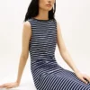 Slim Fit Stripe Boatneck Midi Dress Slim Fit Stripe Boatneck Midi Dress