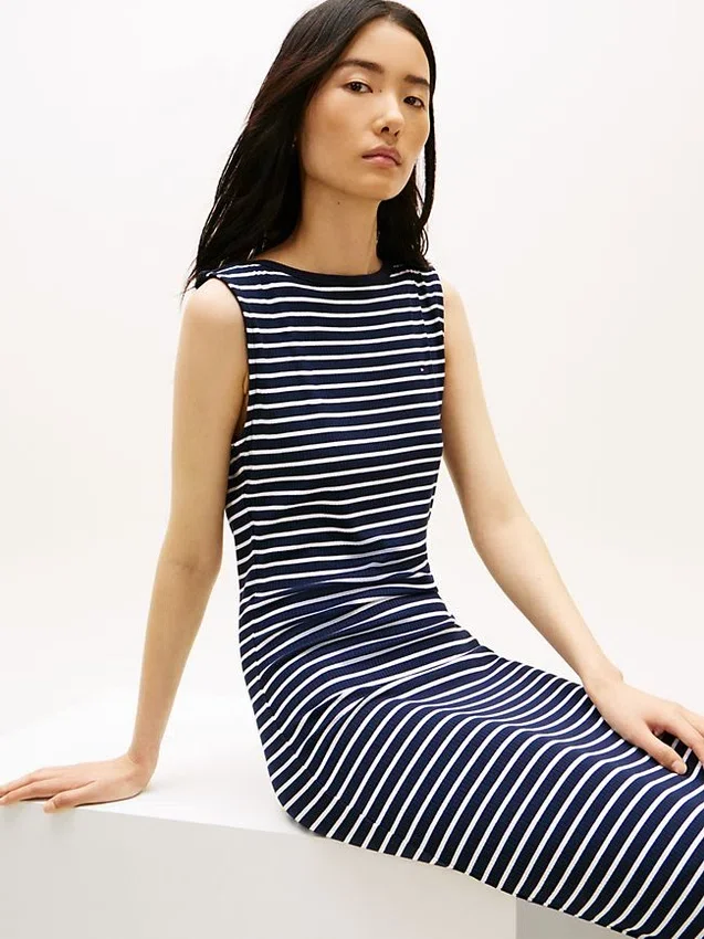 Slim Fit Stripe Boatneck Midi Dress Slim Fit Stripe Boatneck Midi Dress