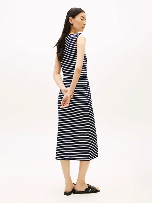 Slim Fit Stripe Boatneck Midi Dress Slim Fit Stripe Boatneck Midi Dress