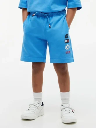 Solglädje- och våglogotyp-sweatshorts för barn