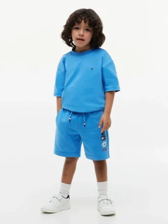 Solglädje- och våglogotyp-sweatshorts för barn