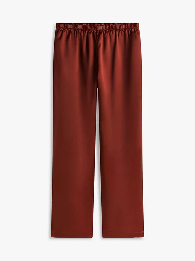 Stretchiga satinbyxor med vid ben och dragkedja Stretchiga satinbyxor med vid ben och dragkedja