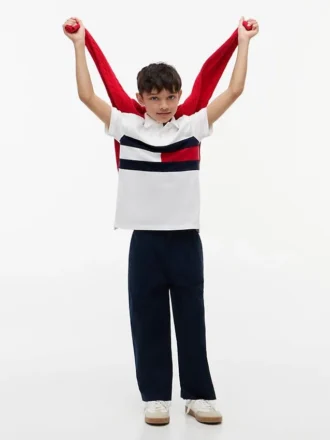 Stretchpolo med färgblock och flagg för barn