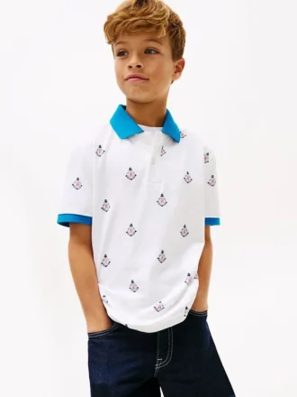 Stretchpolo med nautiskt logo-mönster för barn