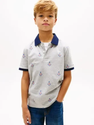 Stretchpolo med nautiskt logo-mönster för barn