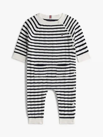 Stripad kabelstickad overall för baby