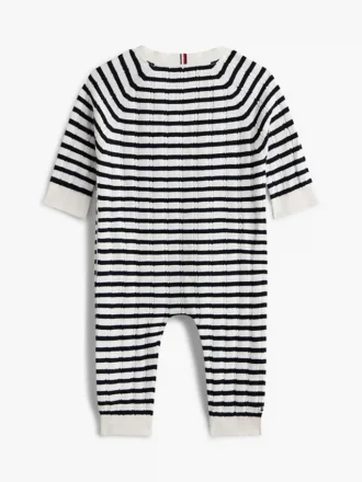 Stripad kabelstickad overall för baby