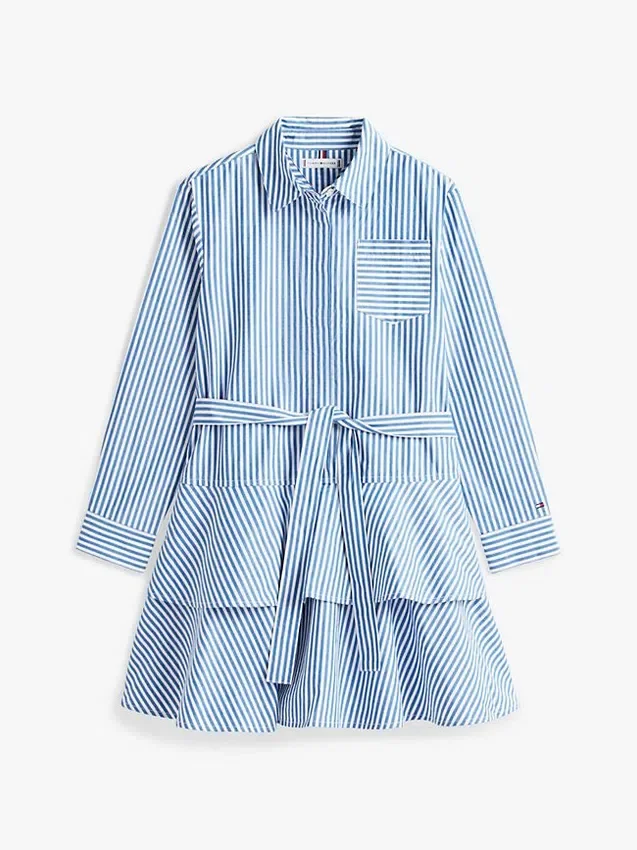 Stripad poplin-klänning i flera lager för barn Stripad poplin-klänning i flera lager för barn