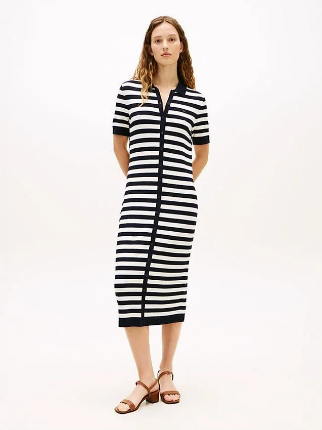Striped Lightweight Polo Sweater Dress Striped Lightweight Polo Sweater Dress