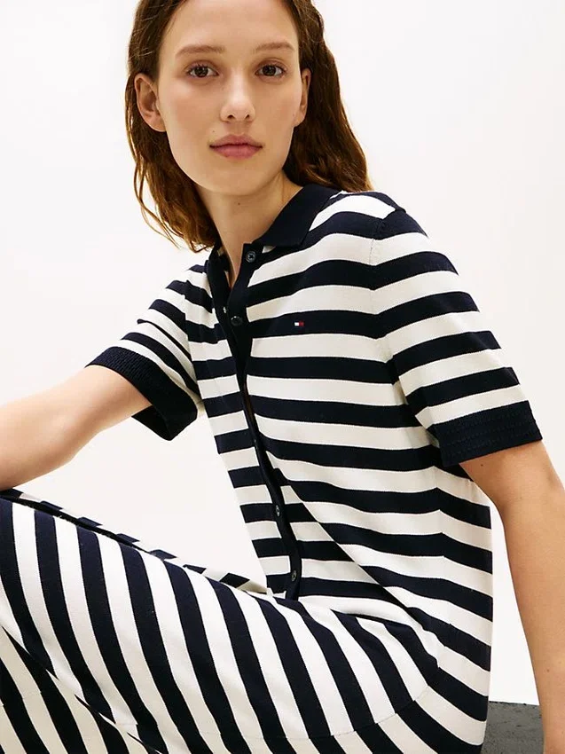 Striped Lightweight Polo Sweater Dress Striped Lightweight Polo Sweater Dress