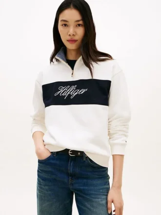 Sweatshirt med borstad insida och kvartslång dragkedja