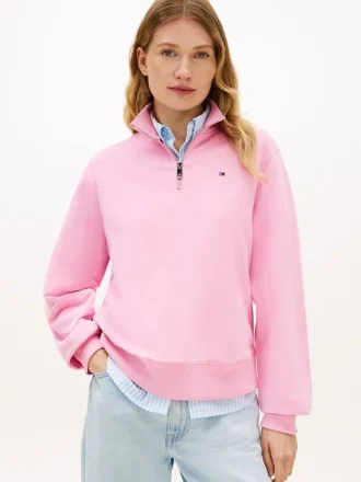 Sweatshirt med borstad insida och kvartslång dragkedja