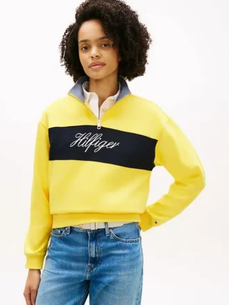 Sweatshirt med borstad insida och kvartslång dragkedja
