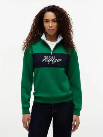 Sweatshirt med borstad insida och kvartslång dragkedja