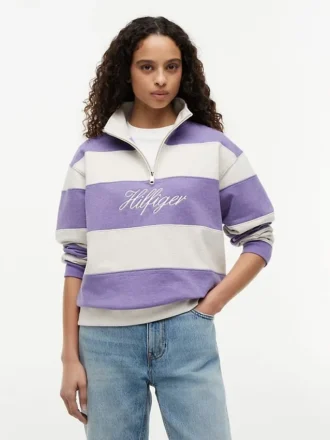 Sweatshirt med borstad insida och kvartslång dragkedja