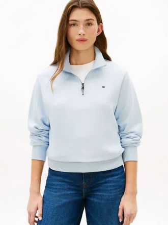 Sweatshirt med borstad insida och kvartslång dragkedja
