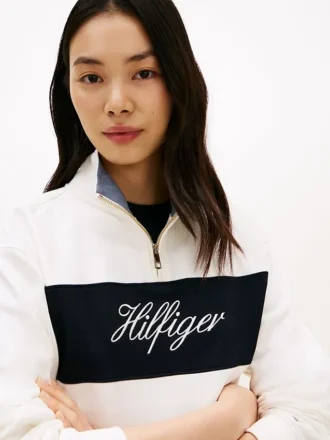 Sweatshirt med borstad insida och kvartslång dragkedja