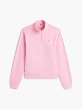 Sweatshirt med borstad insida och kvartslång dragkedja