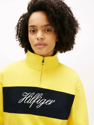 Sweatshirt med borstad insida och kvartslång dragkedja