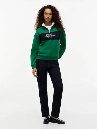 Sweatshirt med borstad insida och kvartslång dragkedja