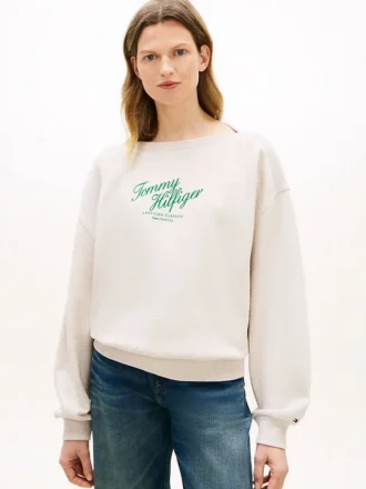 Sweatshirt med båthals och logotyp