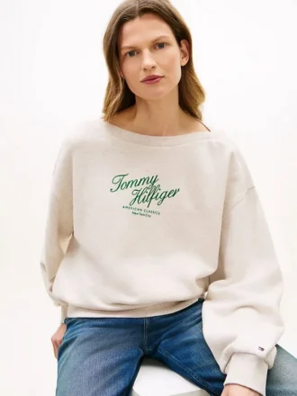 Sweatshirt med båthals och logotyp