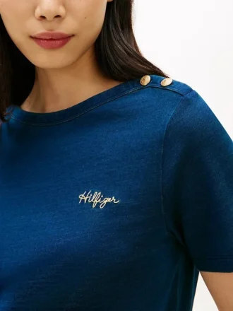 T-shirt i bomullsinterlock med guldknappar